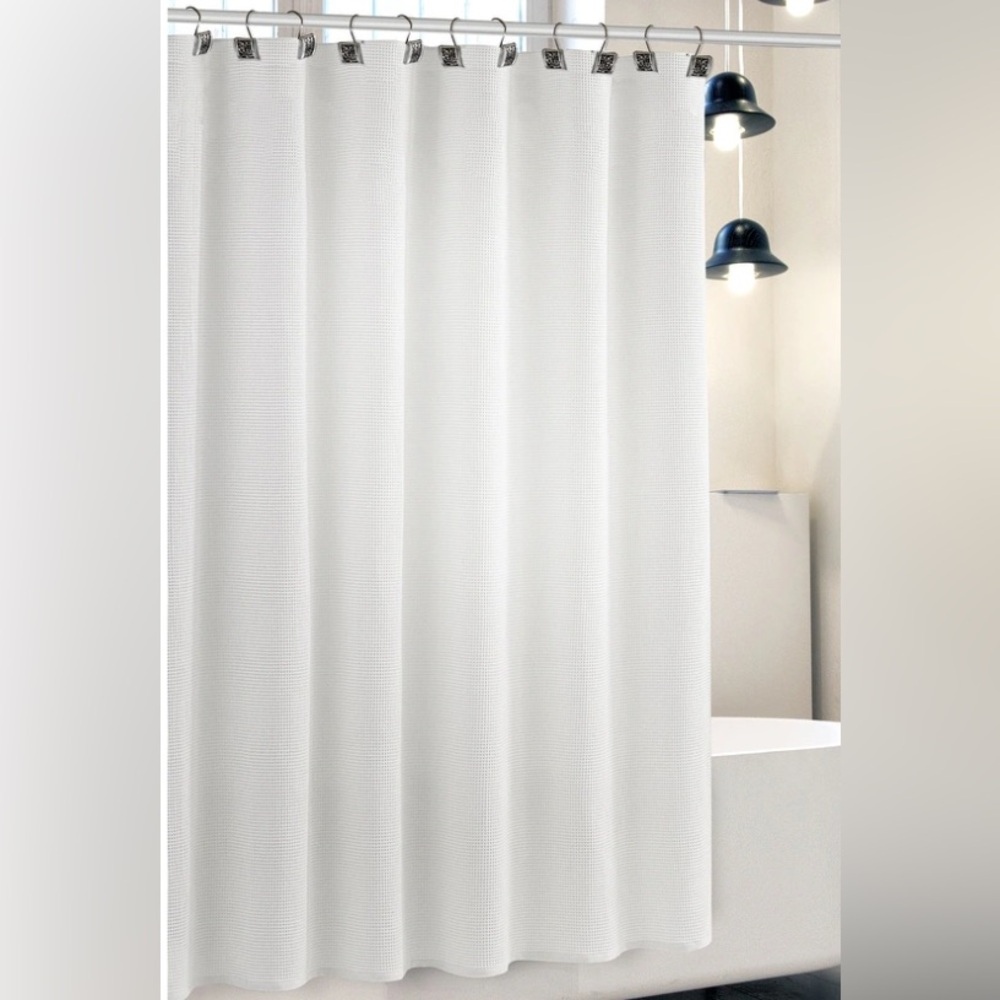 NWOT Shower Curtain: White, Waffle-Pattern, Grommet Holes